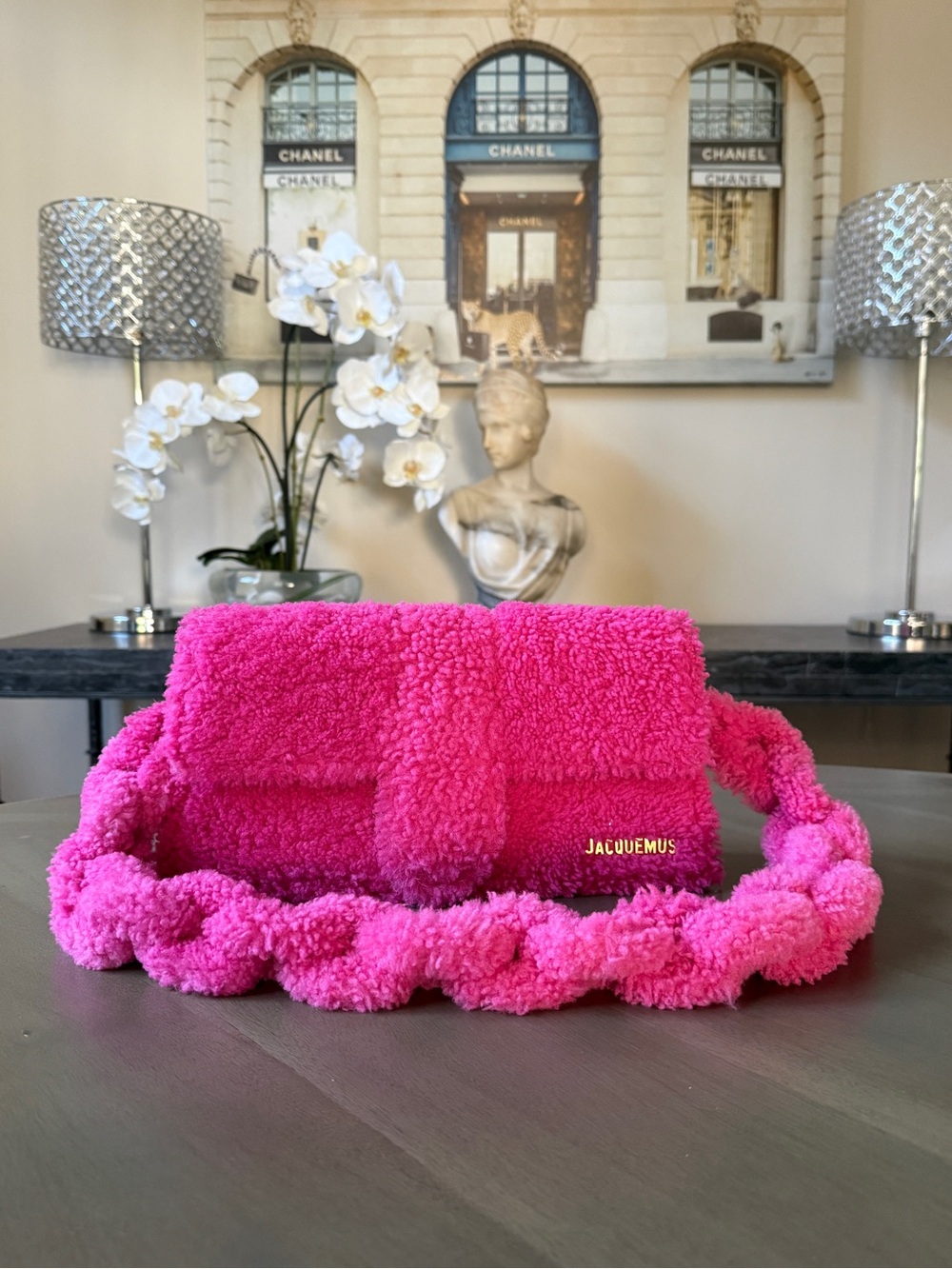 Jacquemus Pink Shearling Le Bambidou Shoulder Bag